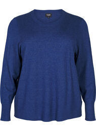 FLASH - Stickad blus med rund hals, Estate Blue Mel.