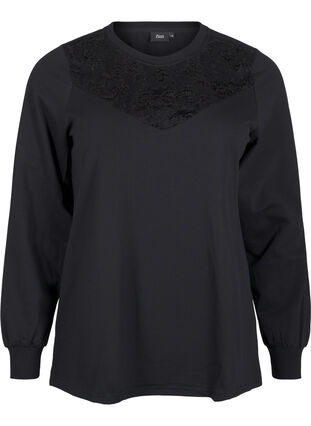 Zizzi Sweatshirt med spetsdetaljer, Black, Packshot image number 0