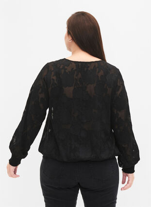 Zizzi Jacquardblus med smock, Black, Model image number 1