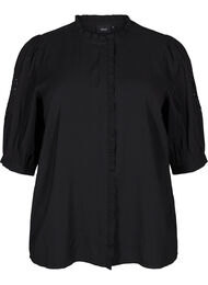 Skjortblus med volanger och broderie anglaise, Black