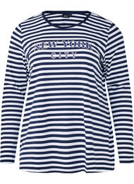 Randig blus med motiv, White w.Navy Stripe