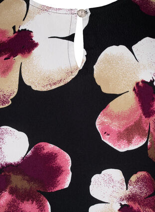 Zizzi Blus i viskos med tryck och smock, Black Pink FlowerAOP, Packshot image number 2