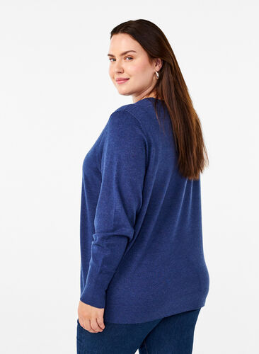 Zizzi FLASH - Stickad blus med rund hals, Estate Blue Mel., Model image number 1