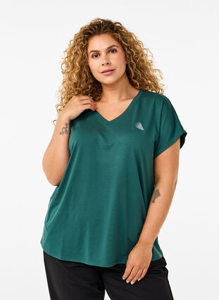 Zizzi V-ringad tränings-t-shirt, Bistro Green, Model image number 0