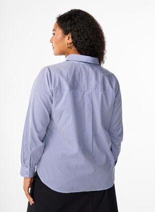 Zizzi Skjorta i ekologisk bomull med pärlbroderi, Blue White Stripe, Model image number 1
