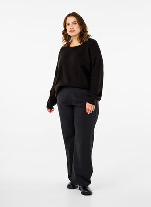 Zizzi Löst sittande stickad blus med rund hals, Black, Model image number 2