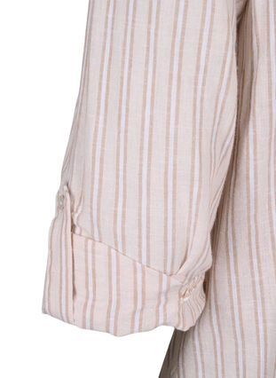 Zizzi Skjortblus med knäppning i bomulls- och linneblandning, Sandshell White, Packshot image number 4