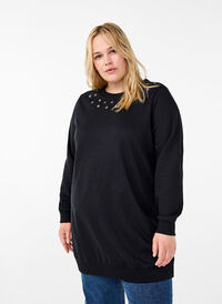 Tunika i sweatshirttyg med metalldetaljer, Black, Model