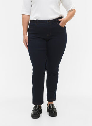 Zizzi Slim fit Emily jeans med normalhög midja, Unwashed, Model image number 2