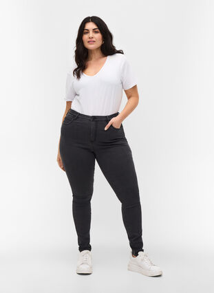 Zizzi Super slim Amy jeans med hög midja, Grey Denim, Model image number 0