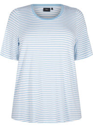 Randig T-shirt i lyocell med rund hals, B White Dusk Blue St