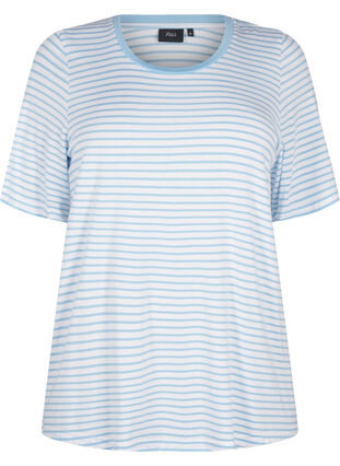 Zizzi Randig T-shirt i lyocell med rund hals, B White Dusk Blue St, Packshot image number 0