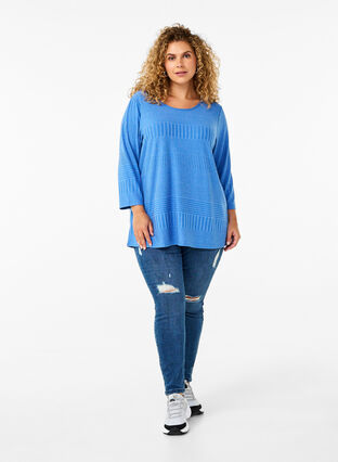 Zizzi Blus med trekvartsärm och randigt mönster, Princess Blue Mel., Model image number 2