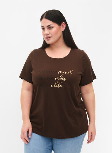 Zizzi Bomull T-shirt med tryck, Demitasse W. POS, Model image number 0