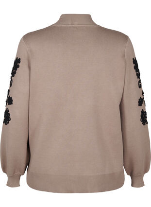 Zizzi Stickad blus med broderi, Desert Taupe Comb, Packshot image number 1