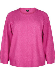 Stickad blus med rund halsringning och mittsöm, Fuchsia Red Mel., Packshot