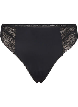 Zizzi G-string i mikrofiber med spets, Black, Packshot image number 0