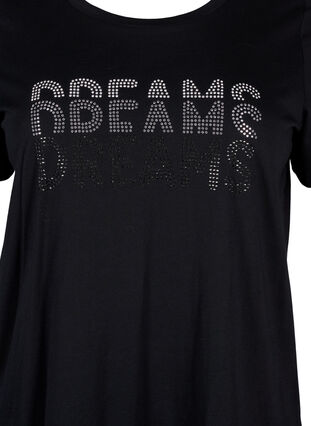 Zizzi T-shirt i bomull med strassmotiv, Black w. Dream, Packshot image number 2