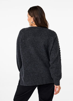 Zizzi Stickad blus med sömmar, Dark Grey White Mel., Model image number 1