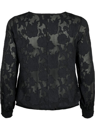 Zizzi Jacquardblus med smock, Black, Packshot image number 1