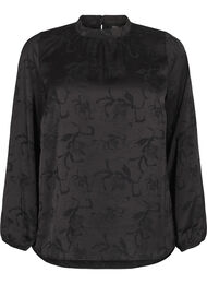 Satängblus med ton-i-ton-mönster, Black