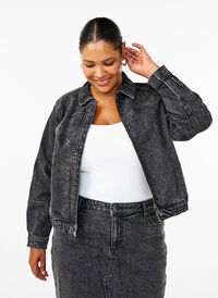 Jeansjacka med dold dragkedja, Dark Grey Denim, Model